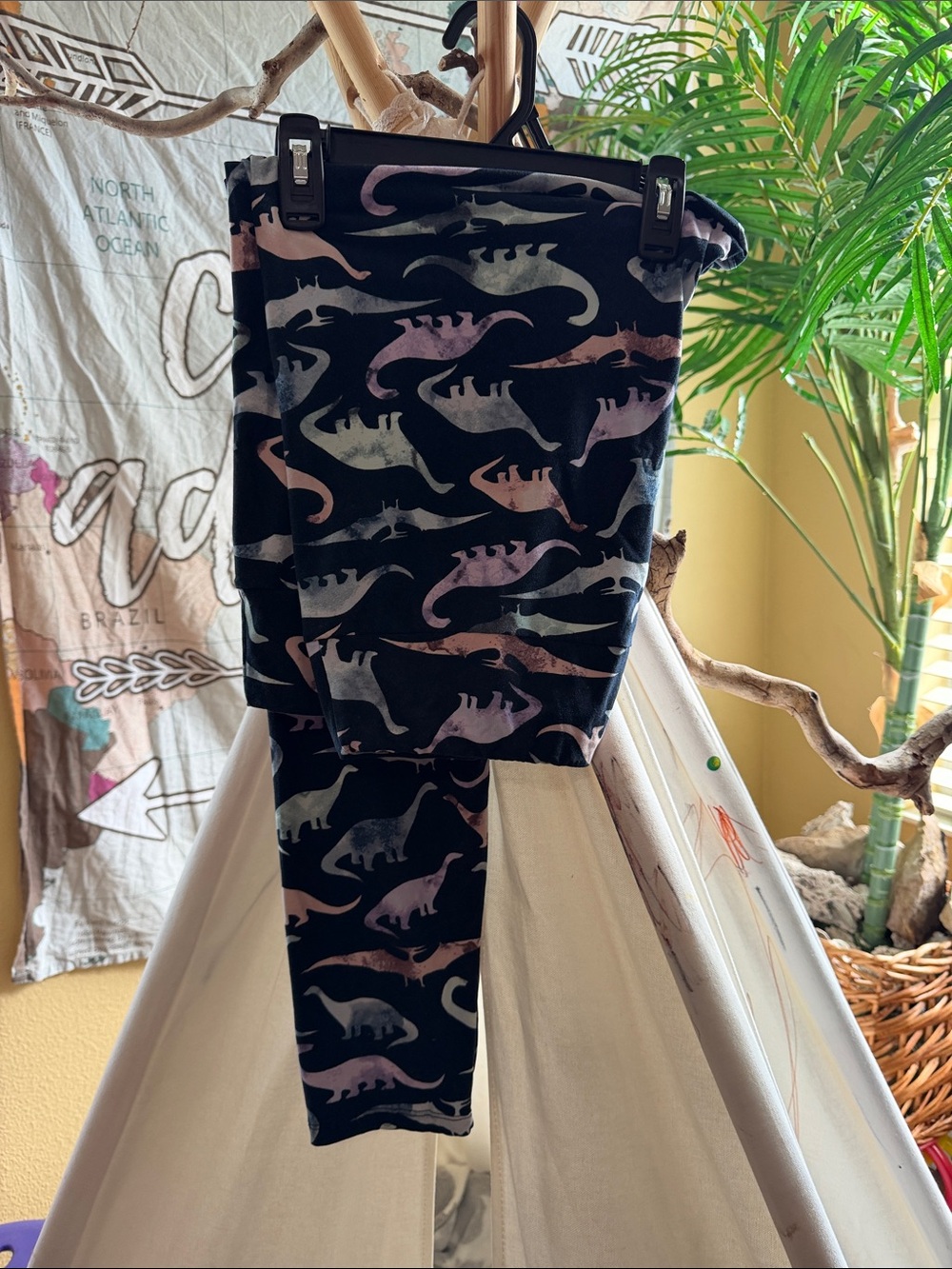 LuLaRoe Black Leggings with Pastel Dinosaur Print